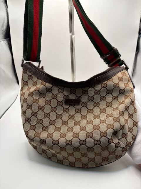やや傷や汚れあり】グッチ GUCCI GGキャンバス ハーフムーン シェリー