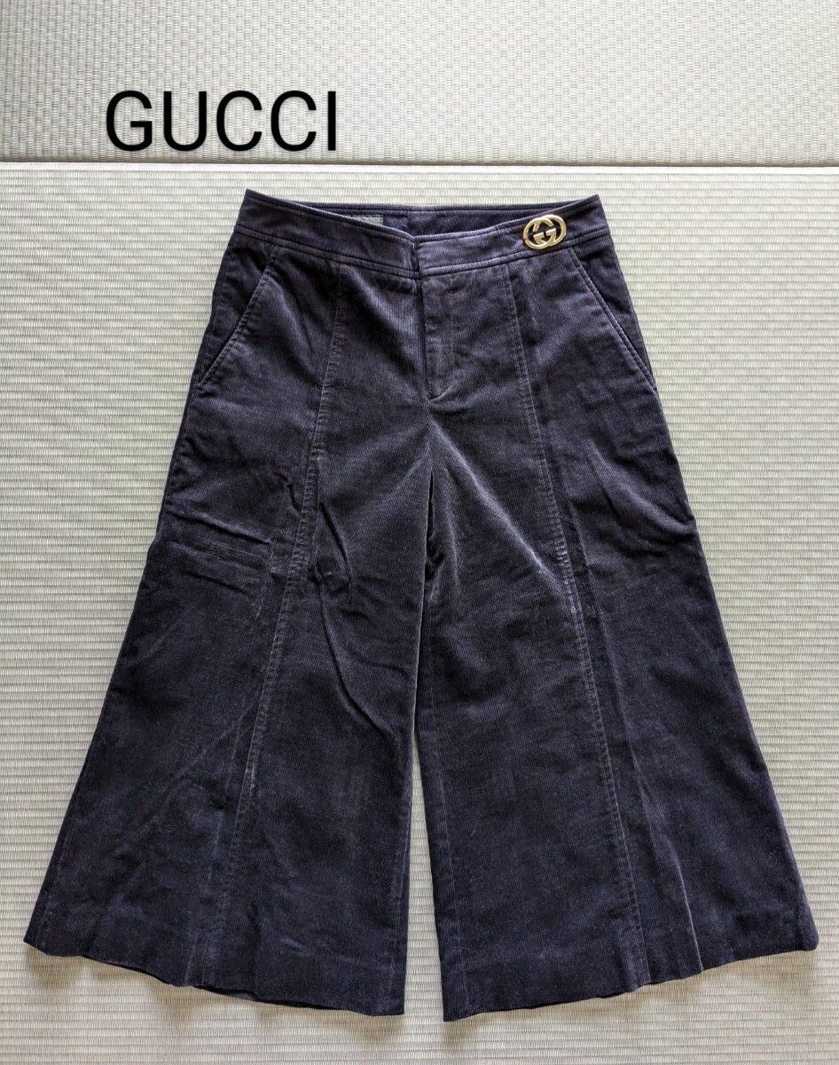 新品 GUCCI ガウチョパンツ イタリア製 未使用 グッチ 確実正規 ブローチ コーデュロイパンツ