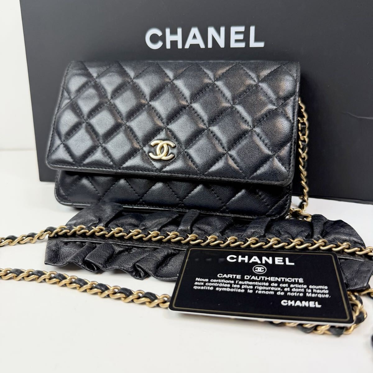 美品 CHANEL シャネル ロマンス チェーンウォレット フリル ショルダー