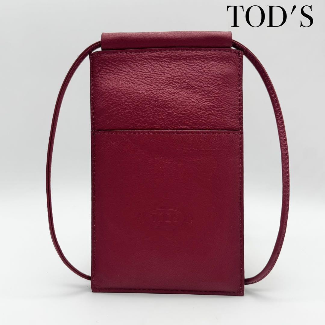 TODS トッズ レザー スマホショルダーバッグ クロスボディ ショルダーバッグ レディース 赤 レッド
