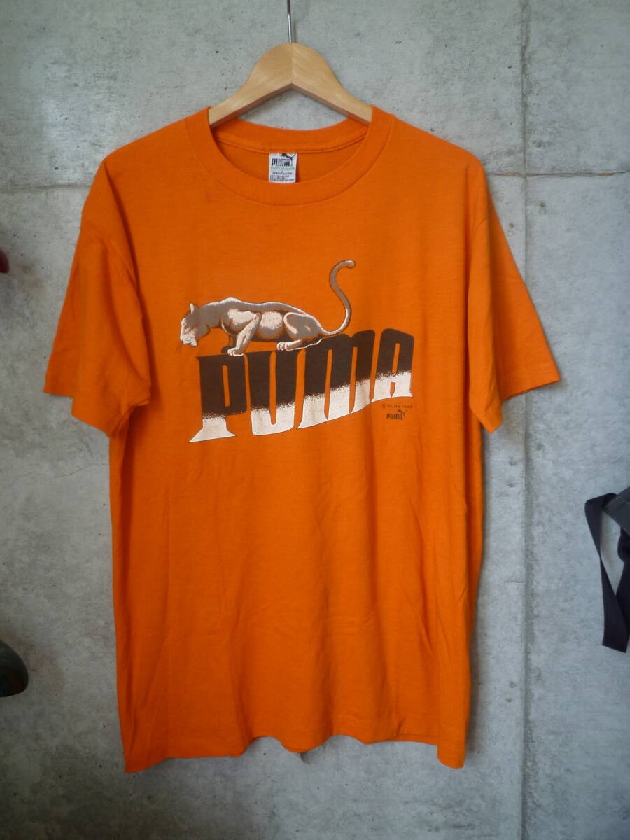 【レア色オレンジ!】80s USA製 PUMA プーマ Tシャツ ヴィンテージ vintage 70s 90s