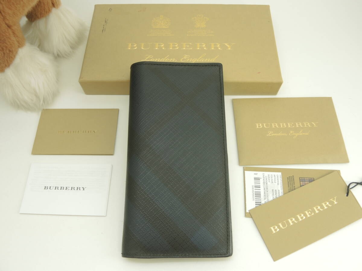 バーバリー 2折長財布 ロンドンチェック PVC黒紺 ロングウォレット メンズ ブラザ@TTVCOP1279