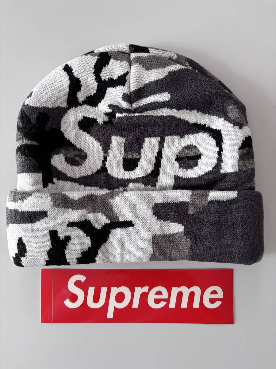 Supreme Camo Big Logo Beanie ステッカー付き