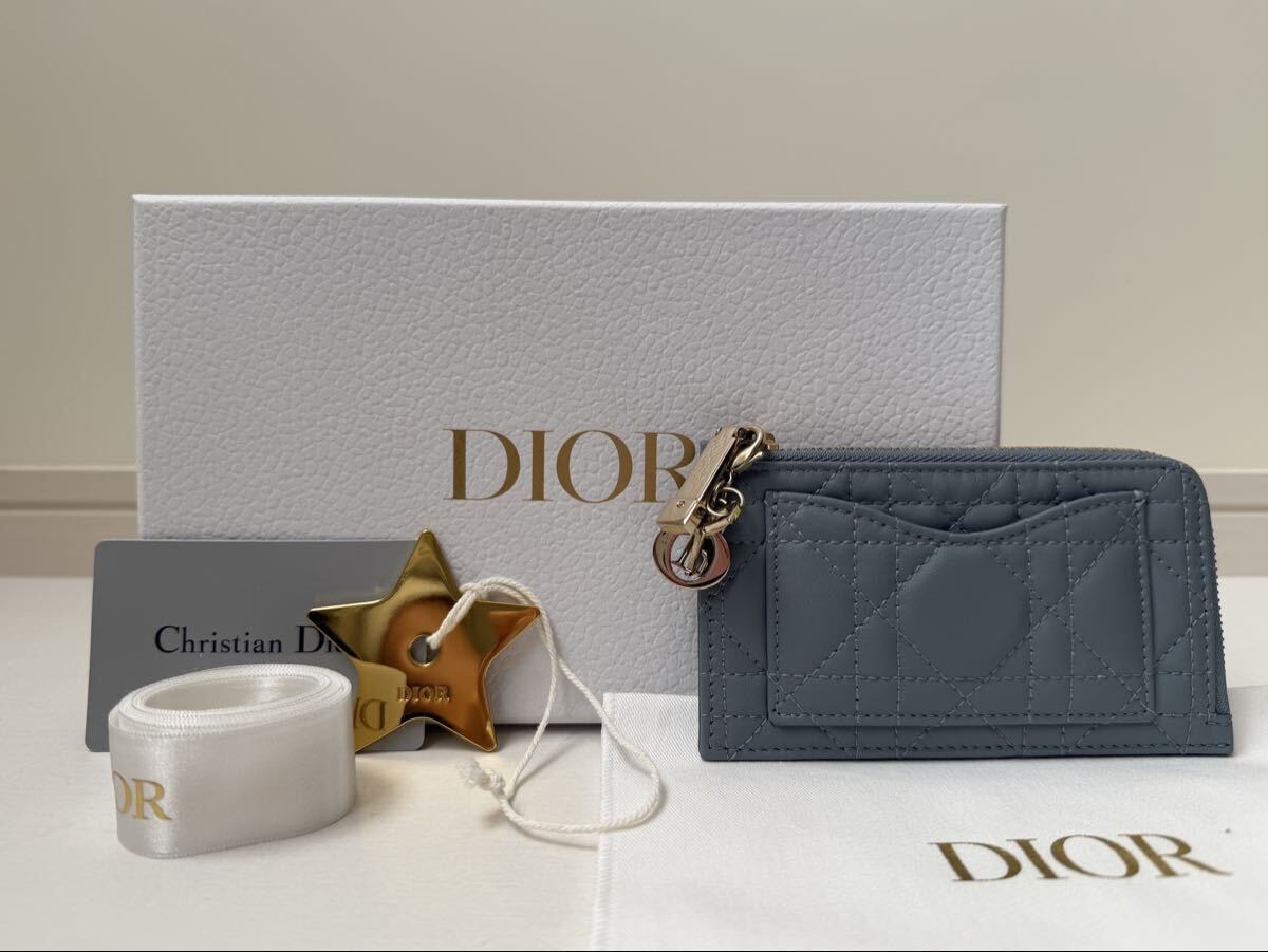 ディオール　Lady Dior Cosmos ジップ カードホルダー　ブルー　青　レディディオール　DIOR Christian Dior コインケース　カードケース　
