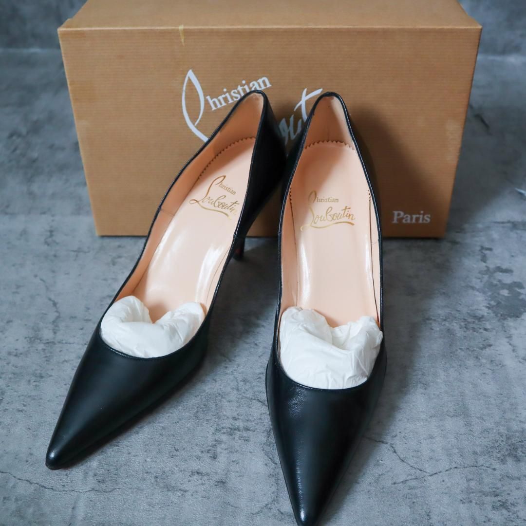 【極美品】Christian Louboutin/クリスチャンルブタン DECOLTISSIMO KID BLACK レッドソール 箱付きポインテッドトゥ パンプス 靴 シューズ