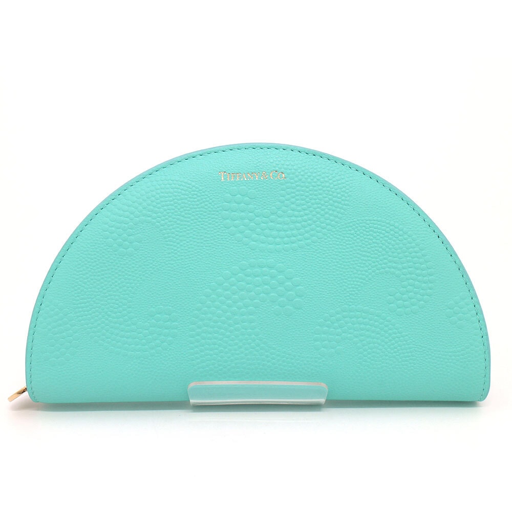 中古 ほぼ未使用 TIFFANY&Co. ティファニー 二つ折り財布 ハーフムーン ミディアム ウォレット ブルー ブランド財布 レディース 水色