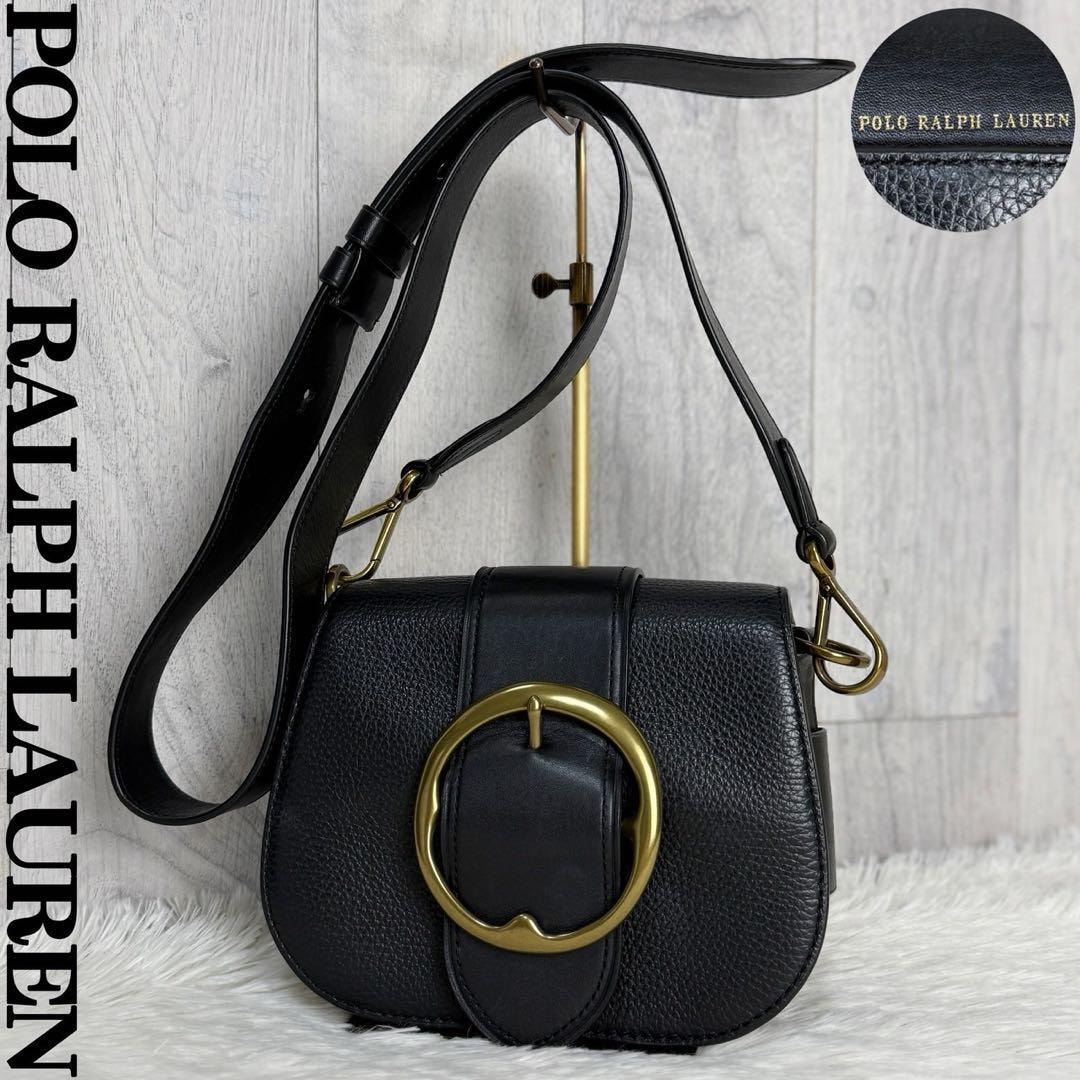 美品 POLO RALPH LAUREN ポロラルフローレン レザー ショルダーバッグ ブラック ユニセックス