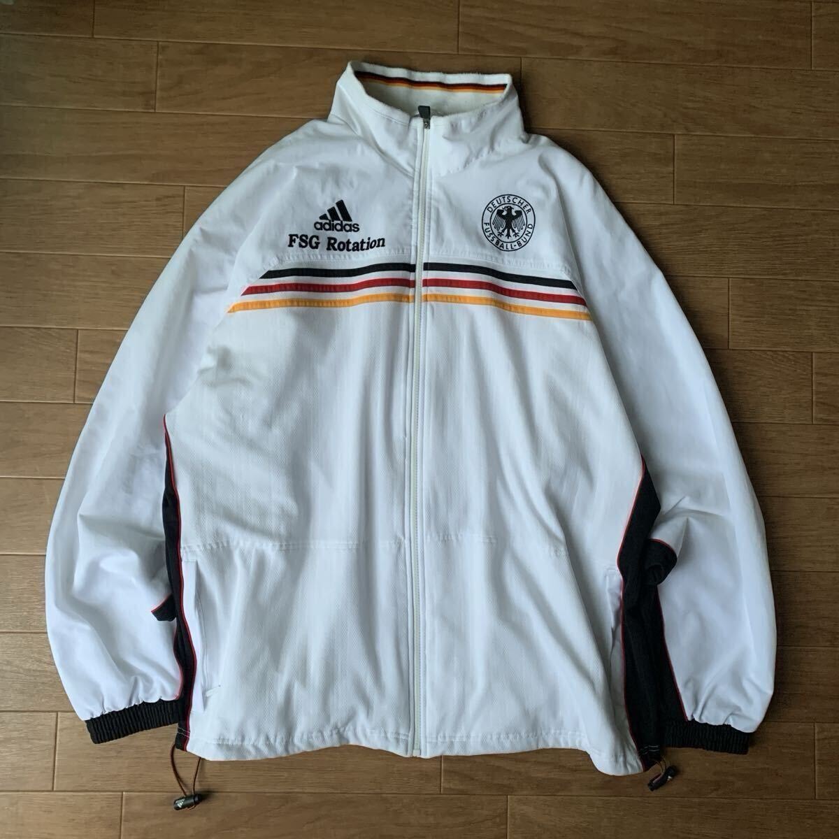 90s adidas アディダス トラックジャケット ジャージ サッカー ドイツ代表 刺繍エンブレム ドローコード 2XL サッカー W杯