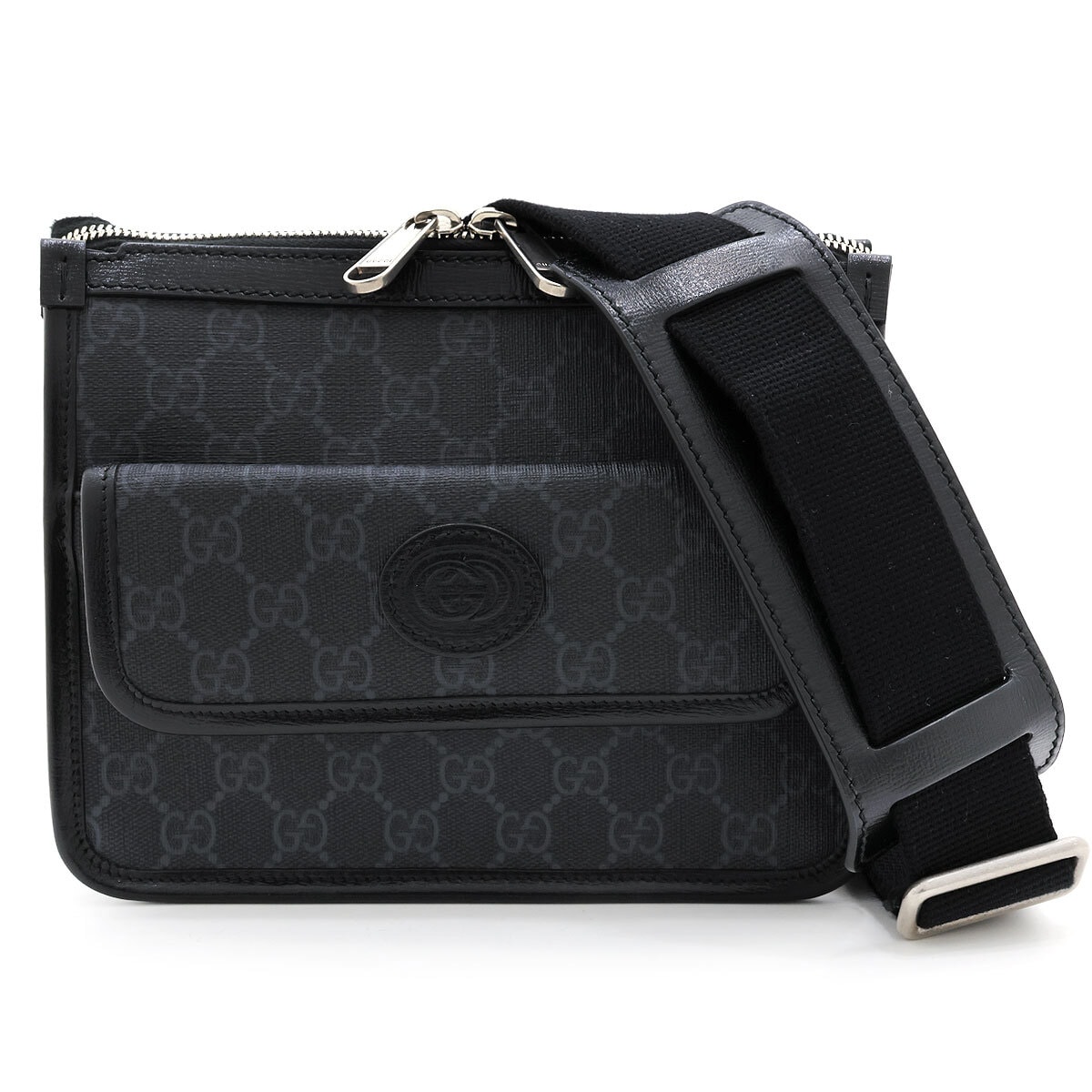 中古 GUCCI グッチ ショルダーバッグ GGスプリーム インターロッキングG 674164 ブラック イタリア製 2way メンズ 黒 PVC レザー