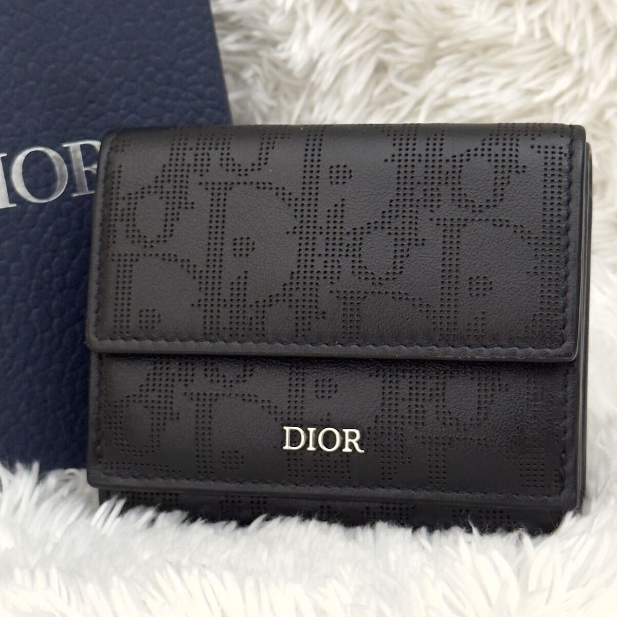 ★ディオール★ 三つ折り財布 コンパクトウォレット カーフスキン CD アイコン コンパクト☆【Dior】ディオールカロ ジップウォレット CDロゴ (Dior