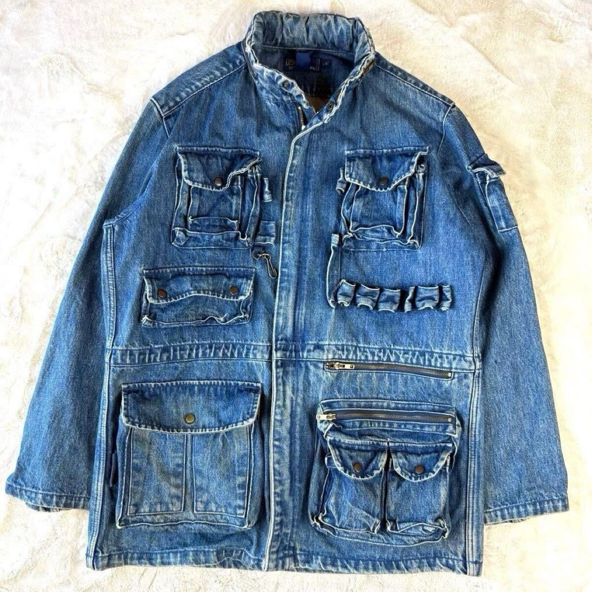 ラルフローレン RALPH LAUREN デニム フォトグラファー ハンティング ジャケット カバーオール ビンテージ ブルゾン L 古着 メンズ M65 冬