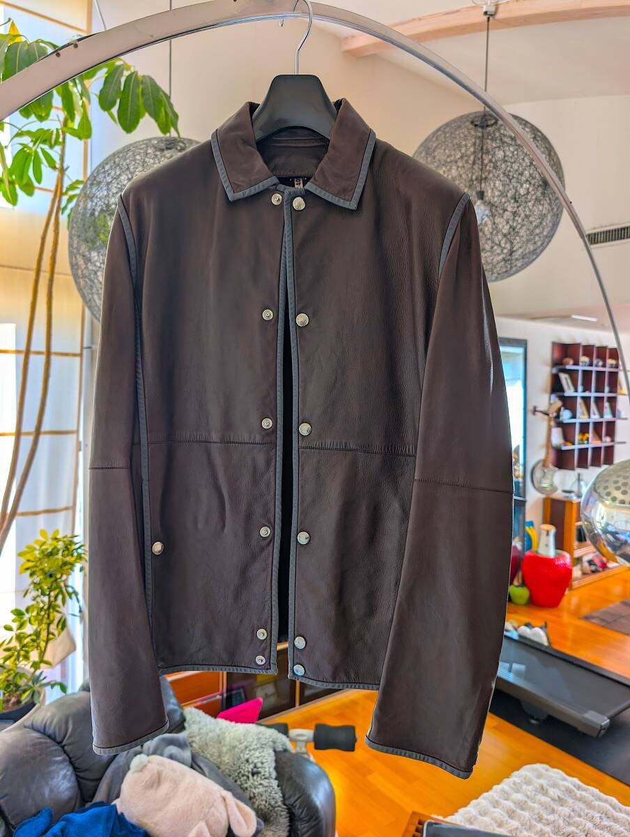 ルイ・ヴィトン　Louis Vuitton レザージャケット シープレザー ラムレザー ブラウン フランス製 48 レザーシャツ
