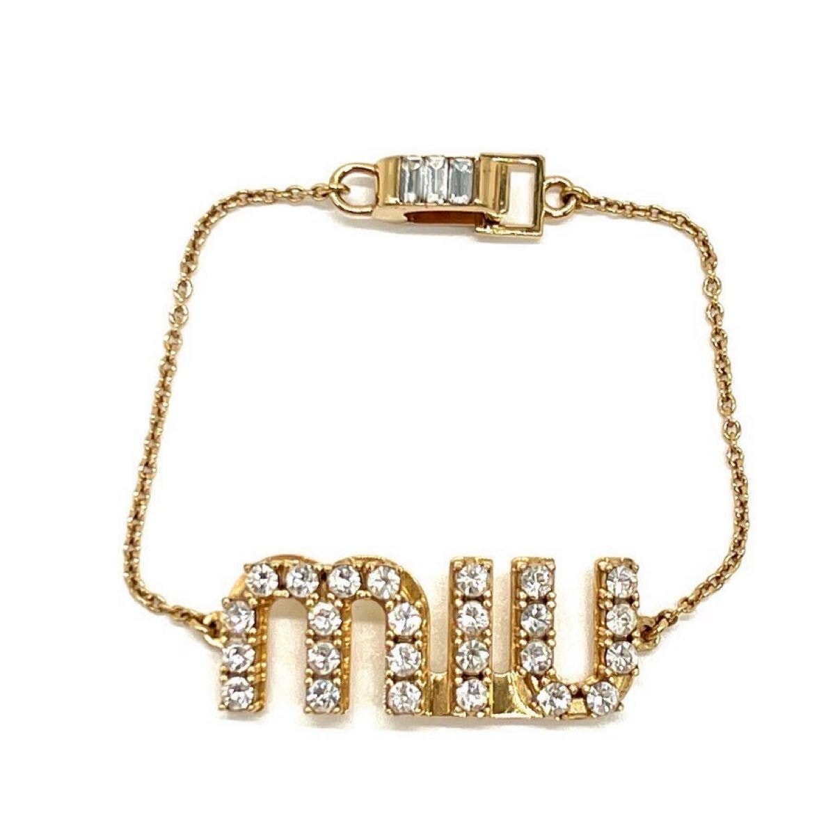 B (目立った傷や汚れなし)】MIUMIU ミュウミュウ ロゴ クリスタル 