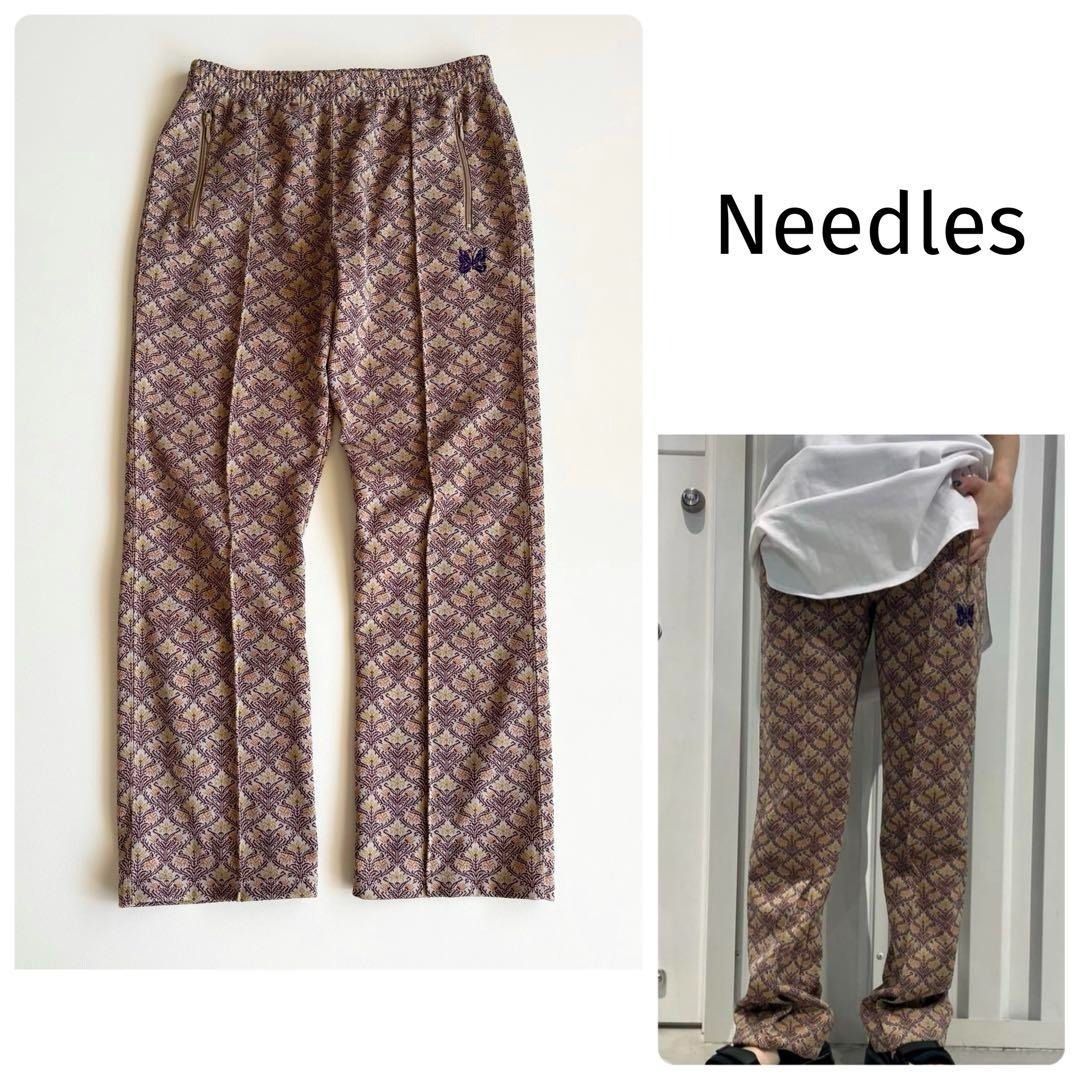 【ニードルス】20SS Track Pant Poly Jacquard L トラックパンツ 総柄 ストレッチ パープル系 ドローコード Needles 