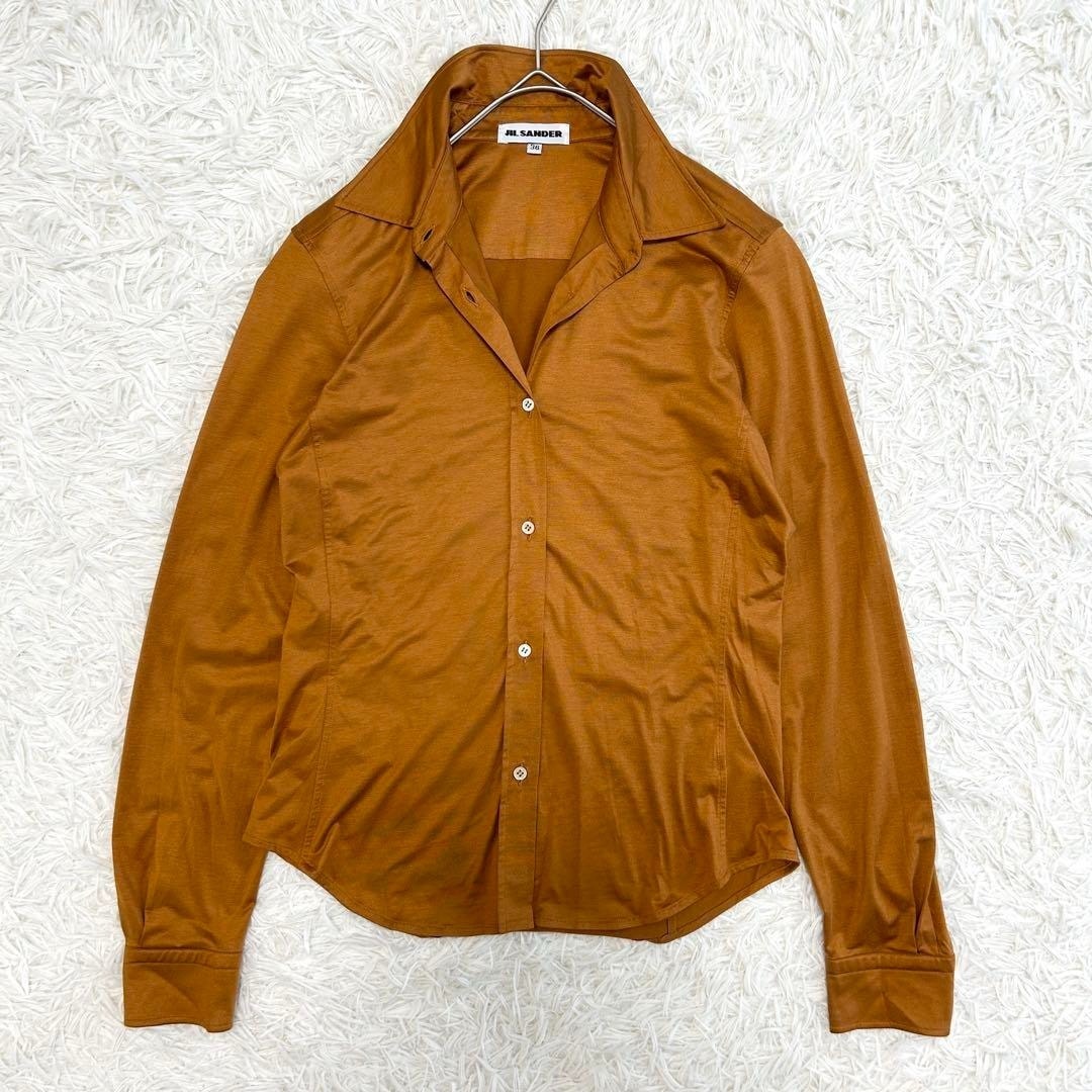 美品 JIL SANDER ジルサンダー シルクシャツ ブラウン 茶色 長袖 オフィスカジュアル フォーマル 36 イタリア製