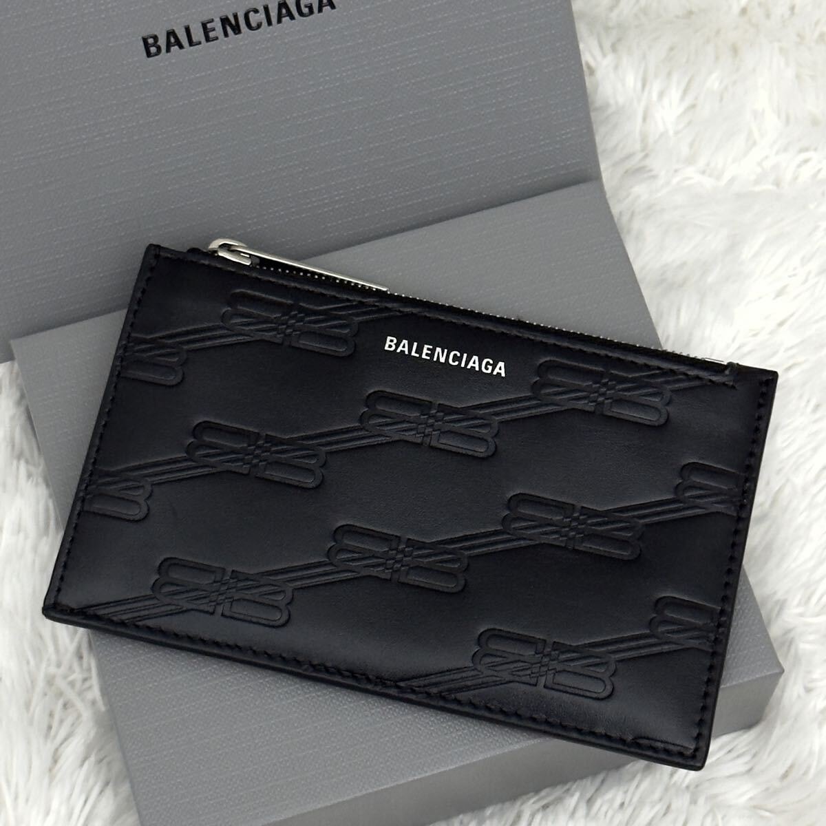 ☆未使用級☆BALENCIAGA バレンシアガ BBモノグラム 財布 フラグメントケース コインケース レザー ブラック