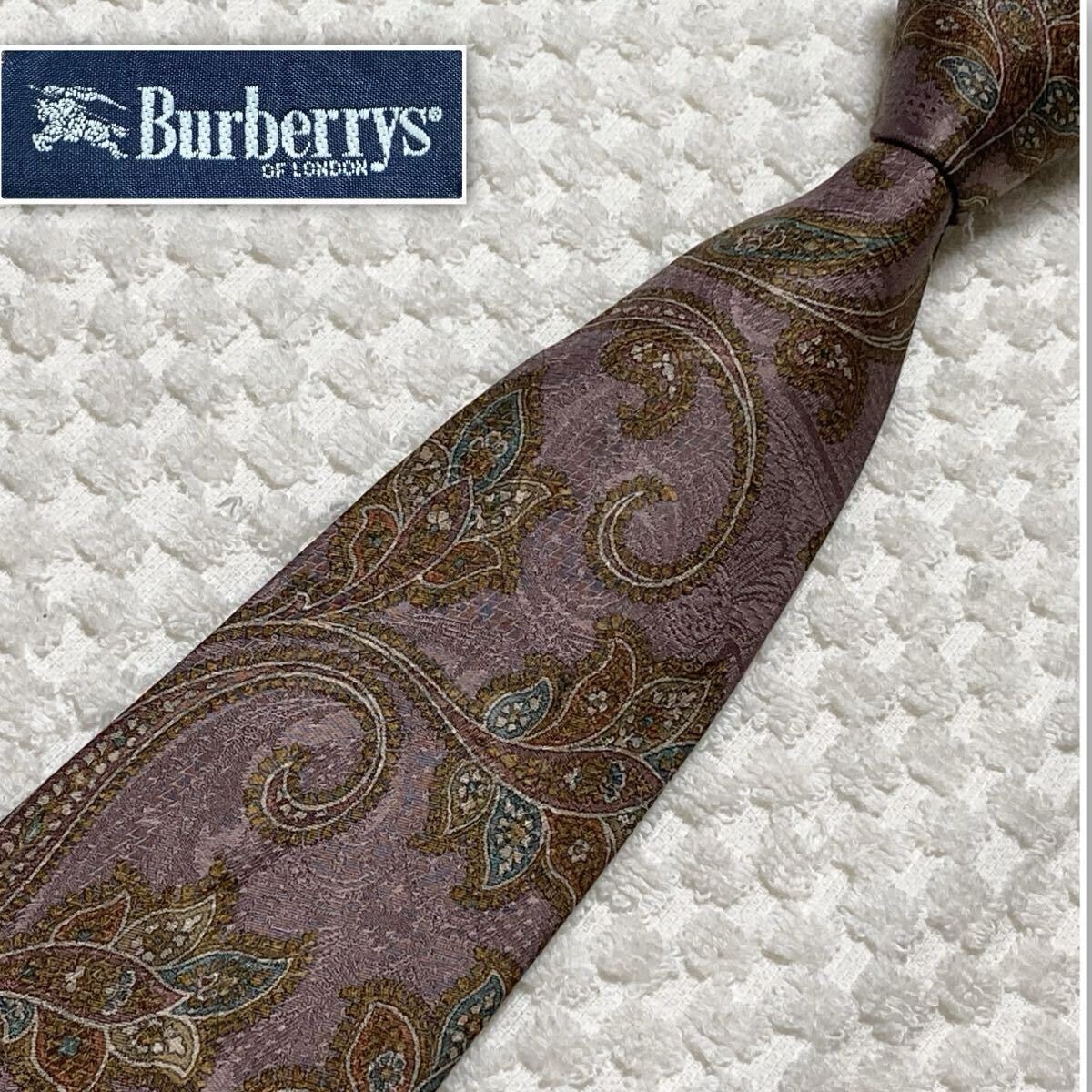 ■美品■Burberrys バーバリー　ネクタイ　ペイズリー　総柄　シルク100% あずき色系　ビジネス