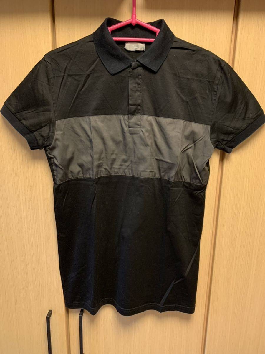正規 13SS Dior Homme ディオールオム KRIS VAN ASSCHE クリスヴァンアッシュ ナイロン切替 コットン ポロシャツ 黒 XS 333J819Z0039