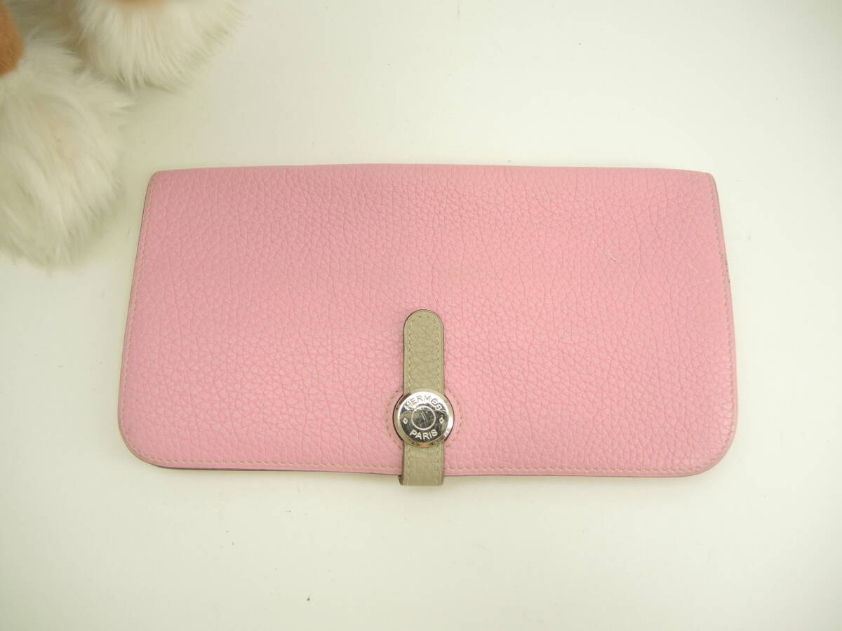 エルメス ドゴンロング トリヨン ウノピンク/トゥルティエールグレー 2折長財布@□M 3