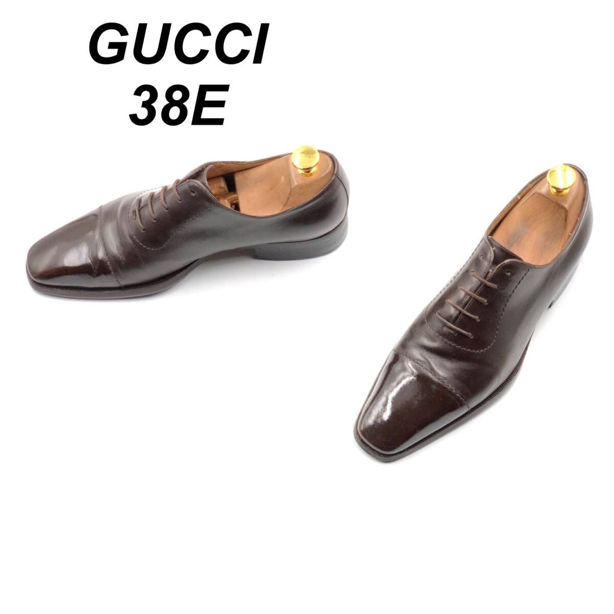 即決 GUCCI グッチ 23cm 38E 206625 メンズ レザーシューズ ストレートチップ 内羽根 茶 ブラウン 革靴 皮靴 ビジネスシューズ