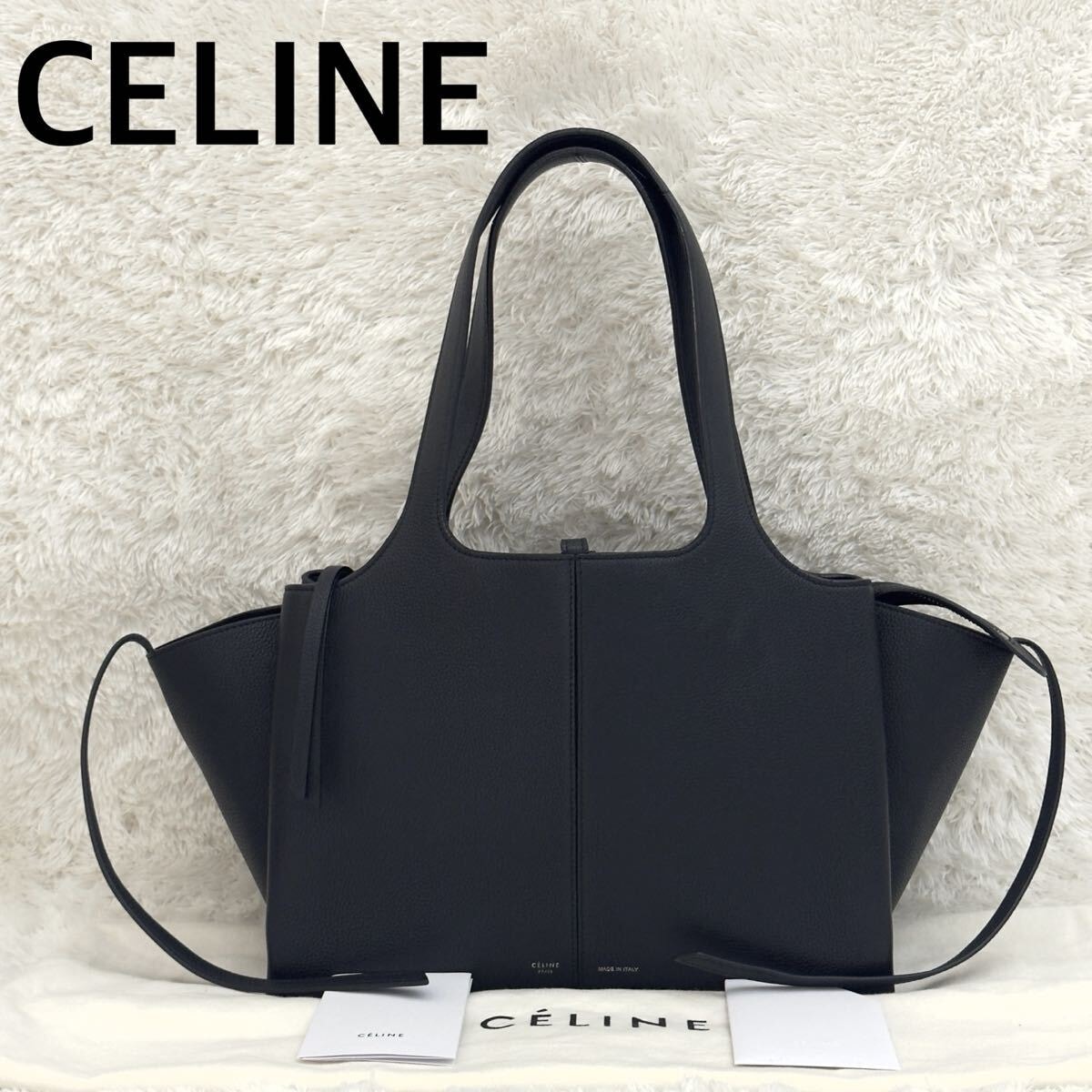 ☆極美品☆CELINE セリーヌ トリフォルド スモール トート ハンドバッグ ブラック 黒 レザー