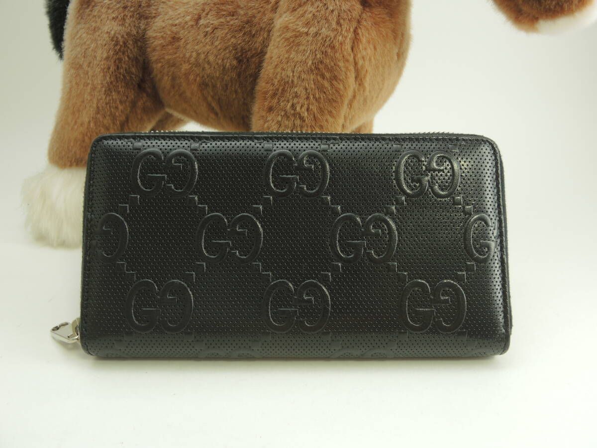 グッチ ロングウォレット エンボスGGスプリーム レザー黒 ジップ長財布 美品@ 1