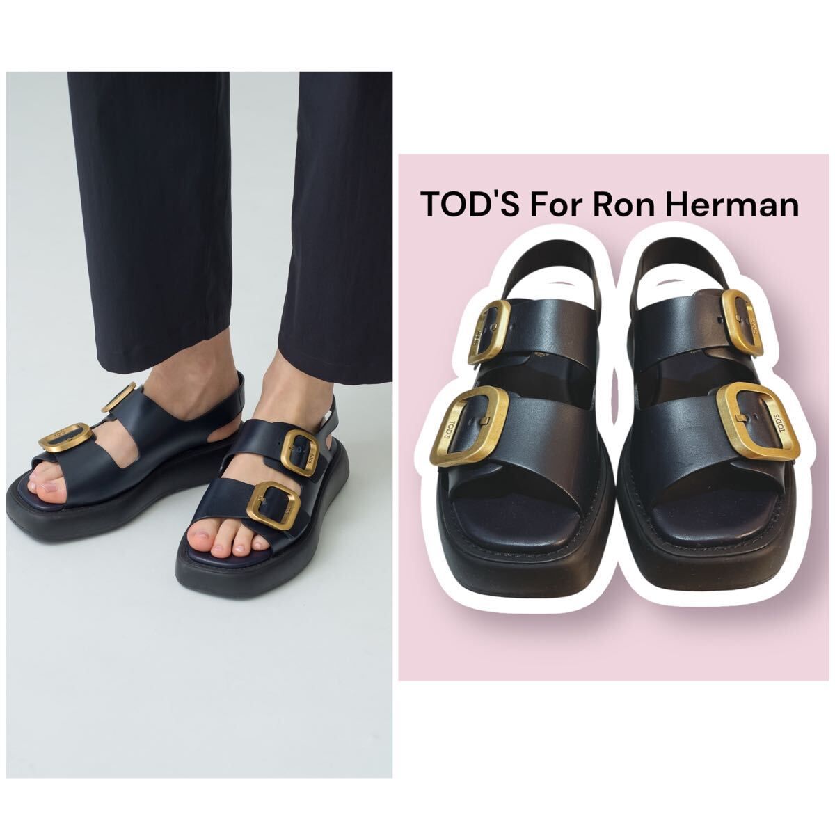 ロンハーマン別注 TOD'S トッズ ダブルベルトレザーサンダル ネイビー 36 箱あり