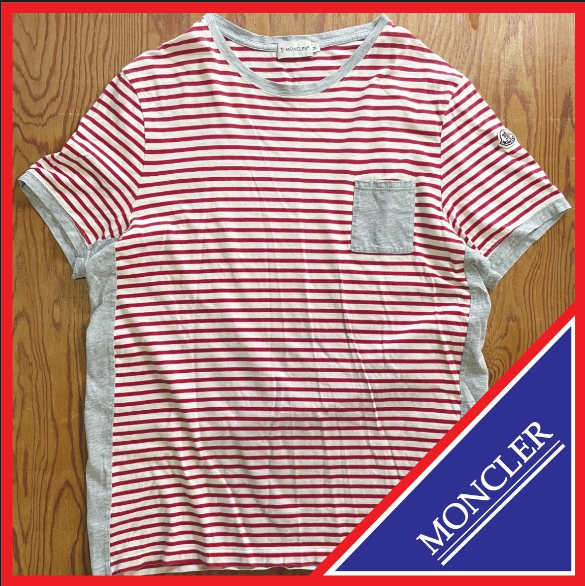 MONCLER モンクレール Tシャツ ボーダー 赤 白 ポケット TEE カットソー Mサイズ