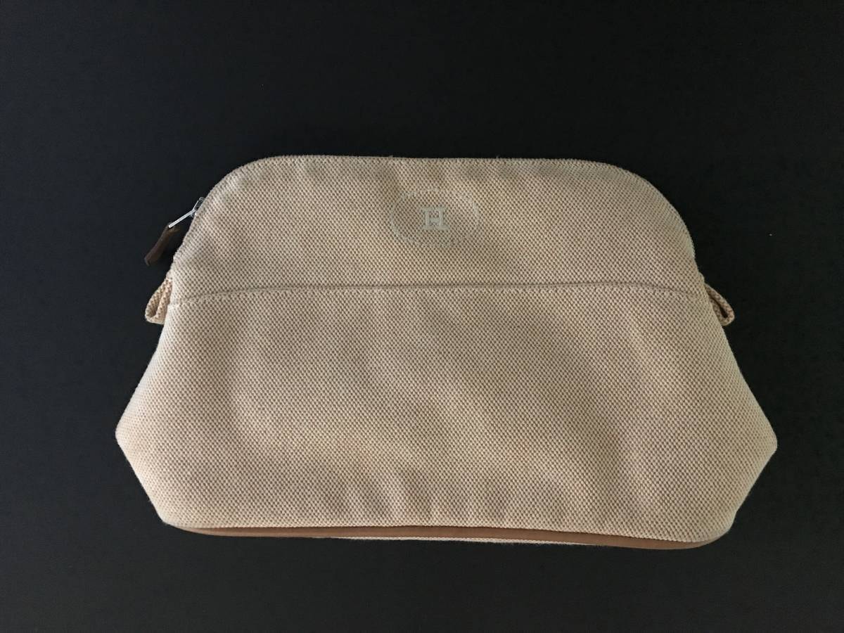 大幅値下げ　エルメス ボリードポーチMM　25　キャンバス　ナチュラル　中古