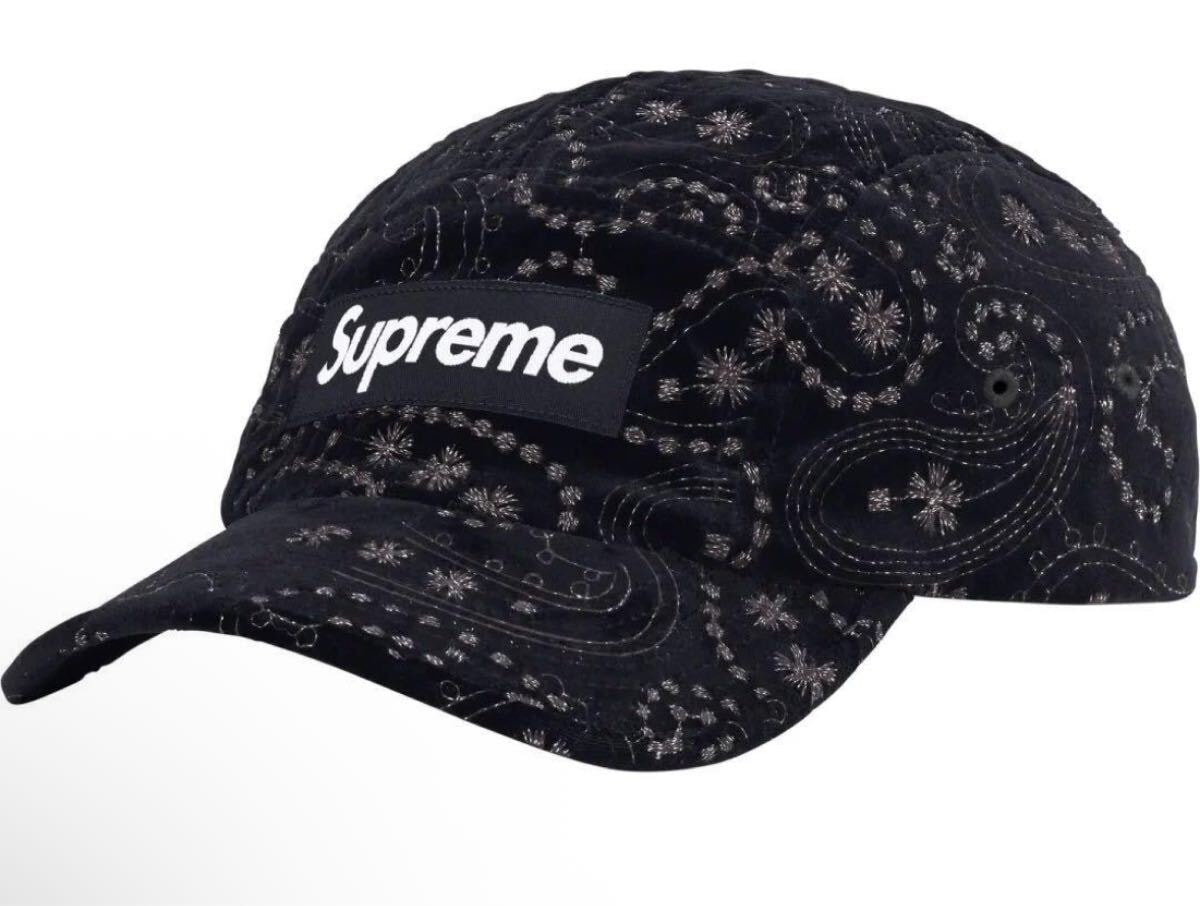 未使用 SUPREME シュプリーム 23AW Velvet Paisley キャンプキャップ ブラック バンダナ ペイズリー ベルベット 黒