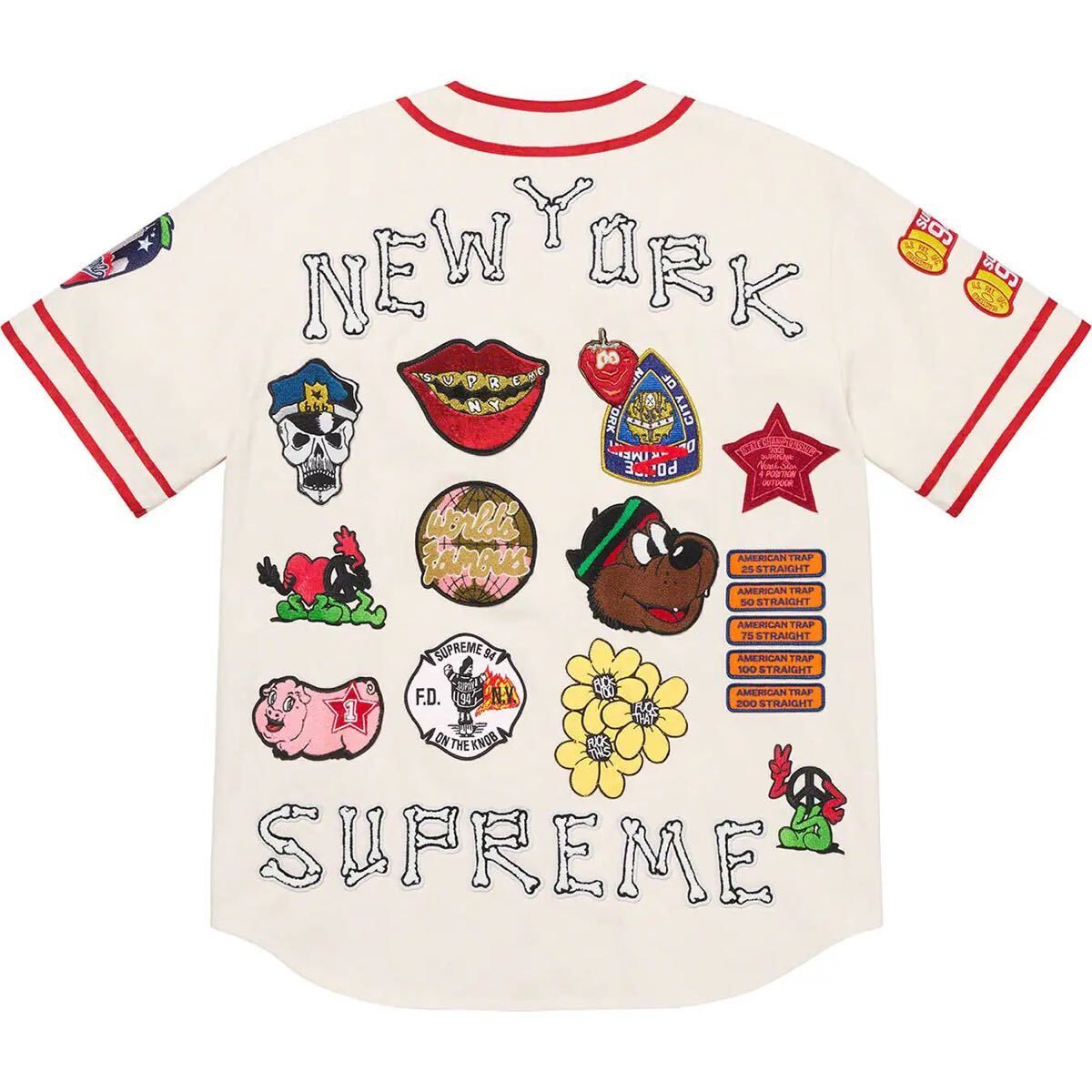 XL Supreme シュプリーム 21SS Patches Denim Baseball Jersey パッチデニムベースボールジャージー ナチュラル 美中古 希少 サイズ