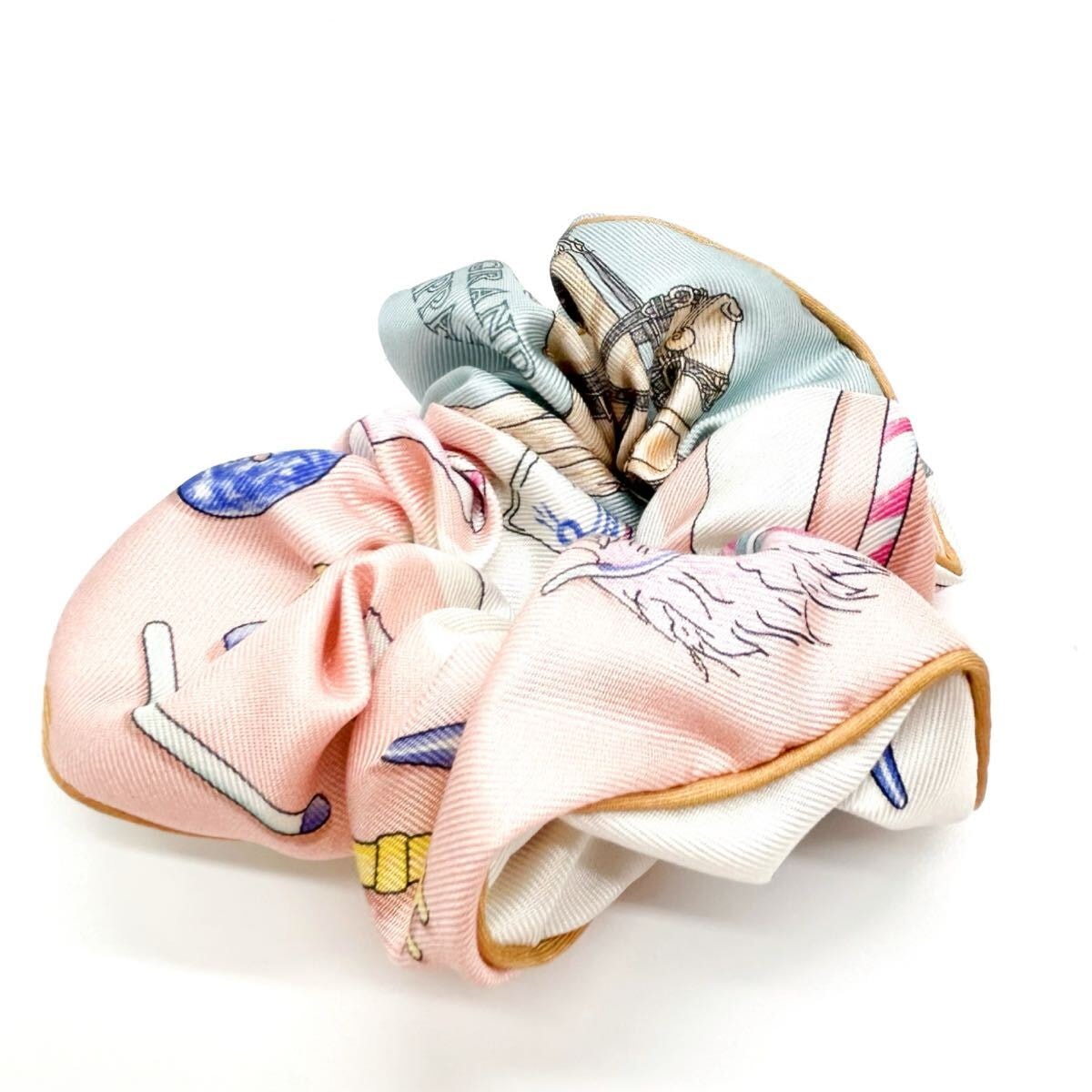 HERMES シュシュ　ヘアゴム　シルク　IN　THE　POCKET　インザポケット　ピンク　ブルー　ヘアアクセサリー　レディース