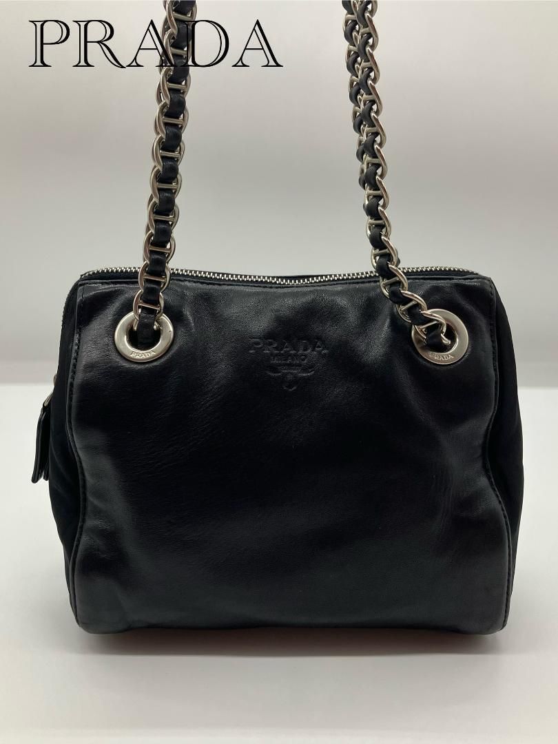 PRADA テスート ショルダーバッグ バッグ ナッパレザー×ナイロン 黒