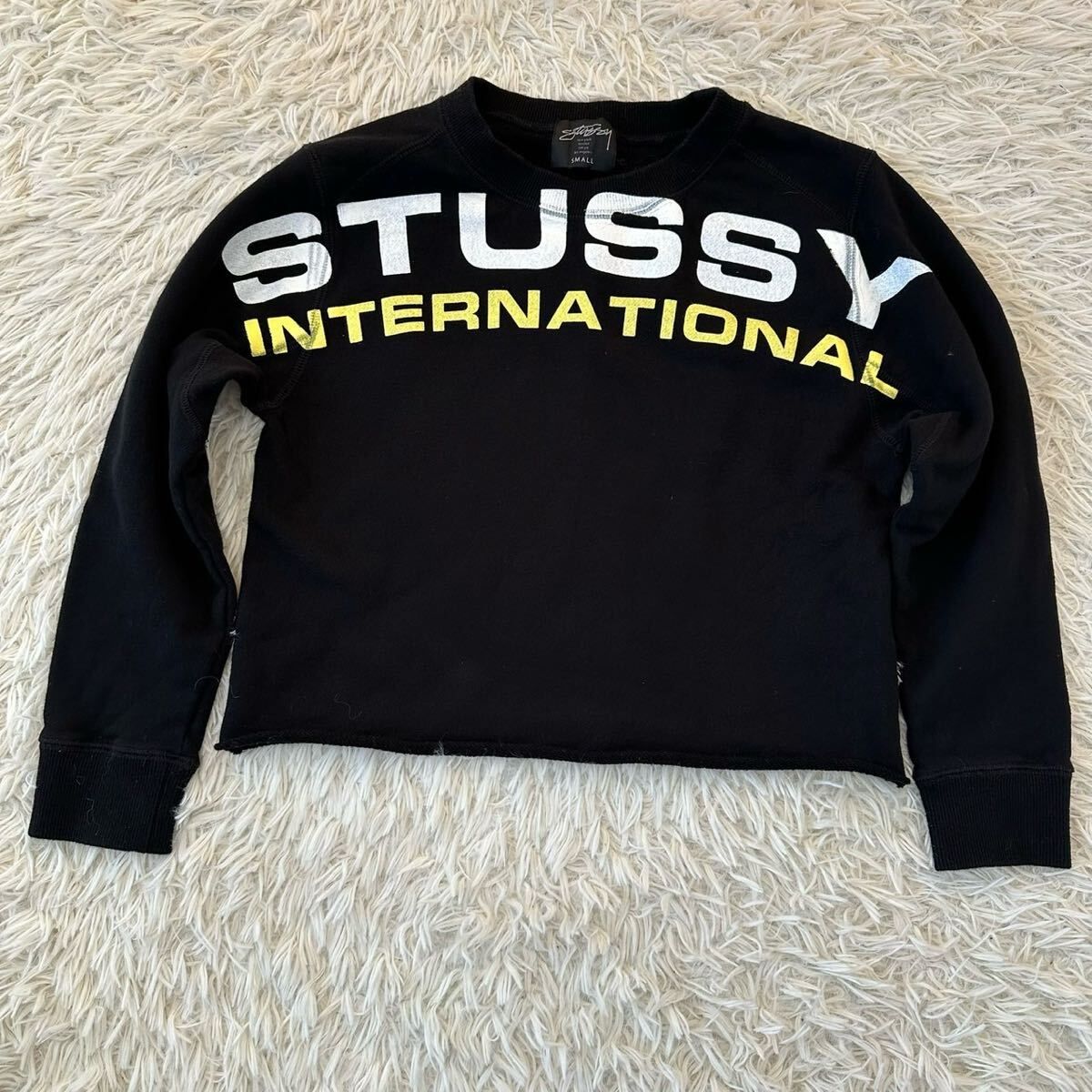 【STUSSY】ステューシー S スウェット 長袖 短丈 トレーナー ブラック