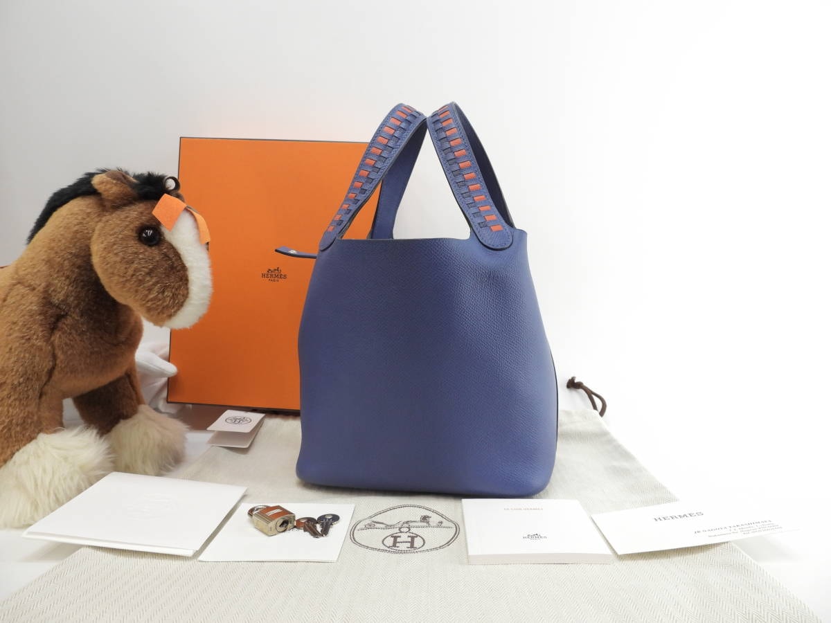 エルメス ピコタンロックPM トレサージュ エプソン青 ハンドバッグ 美品@C 4