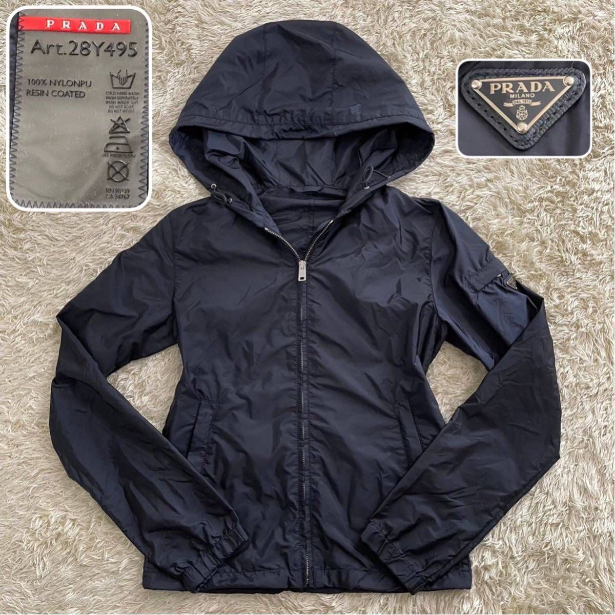極美品 PRADA SPORTS プラダスポーツ 28Y495 三角ロゴ 三角プレート ナイロンパーカー ジップアップパーカー 36サイズ S相当 レディース