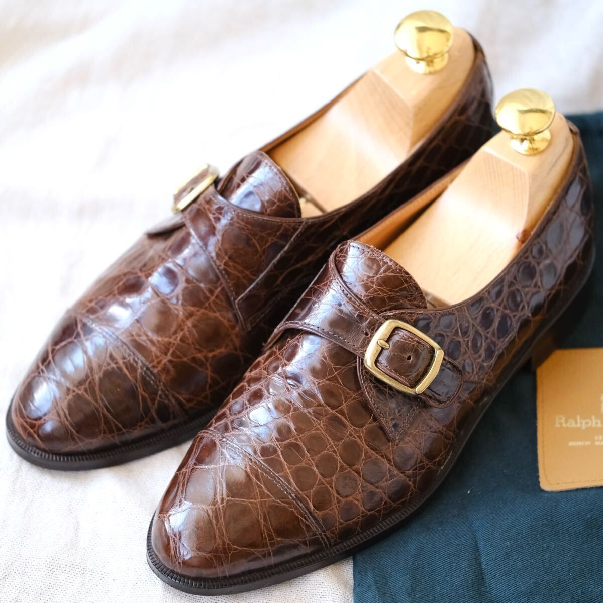 Ralph Laurenラルフローレン クロコダイルモンクストラップ茶22