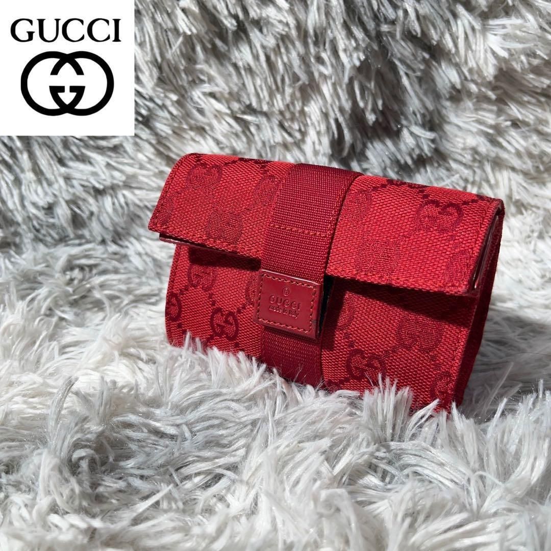 [大人気]　グッチ　GUCCI GGキャンバス 赤 ポーチ　総柄　美品