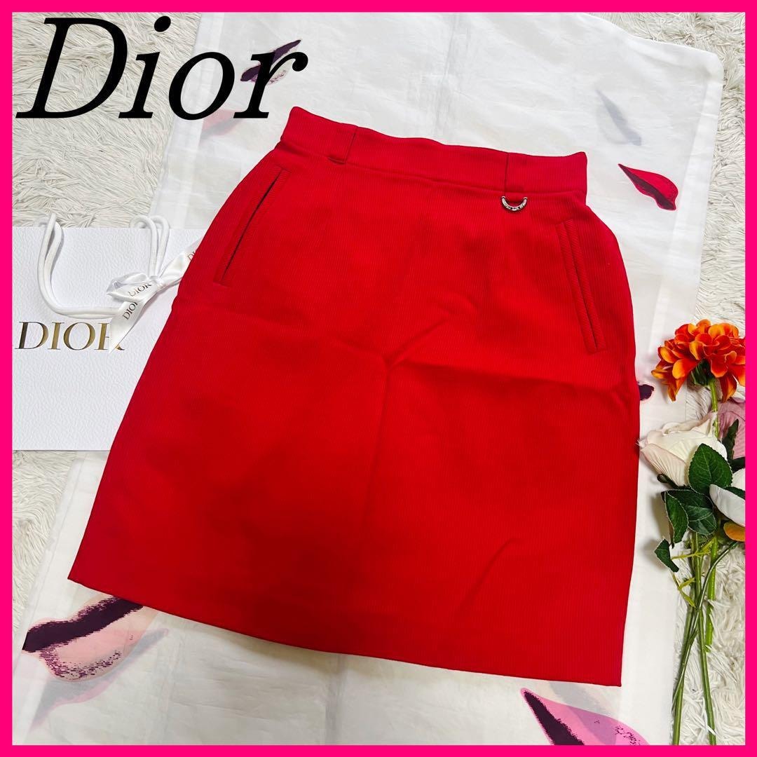 【新品未使用】Christian Dior 膝丈スカート レッド M クリスチャンディオール