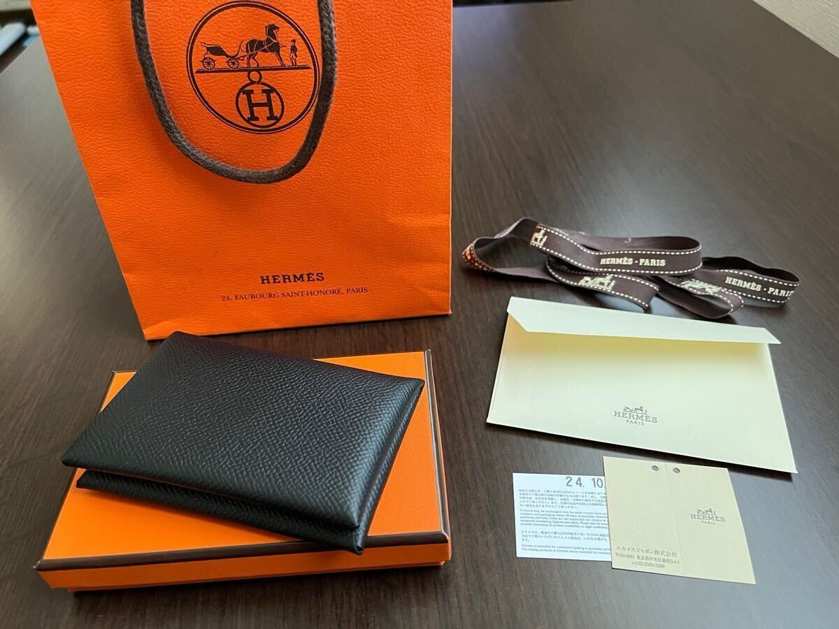 HERMES エルメス カルヴィ カードケース ブラック 黒 名刺入れ コインケース 24年 W ノワール エプソン 革小物 レザー コンパクトサイフ 89