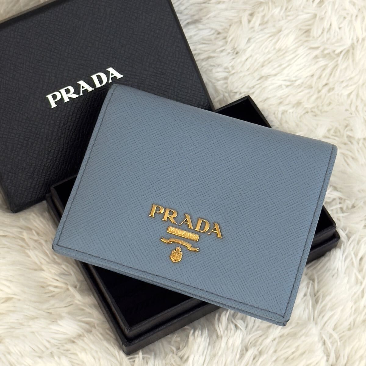 ☆美品☆RFID内蔵 PRADA プラダ サフィアーノ レザー 財布 ゴールド金具 二つ折り財布 ウォレット ICチップ