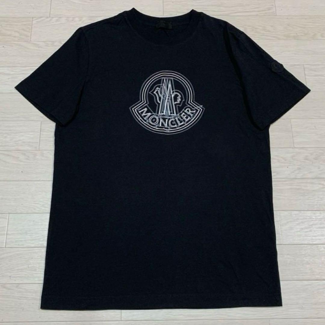 最新［極美品］MONCLER ワッペン　ポロシャツ M ブラック　5S289 美品 モンクレール ラバーワッペン ポロシャツ M ブラック 5S503