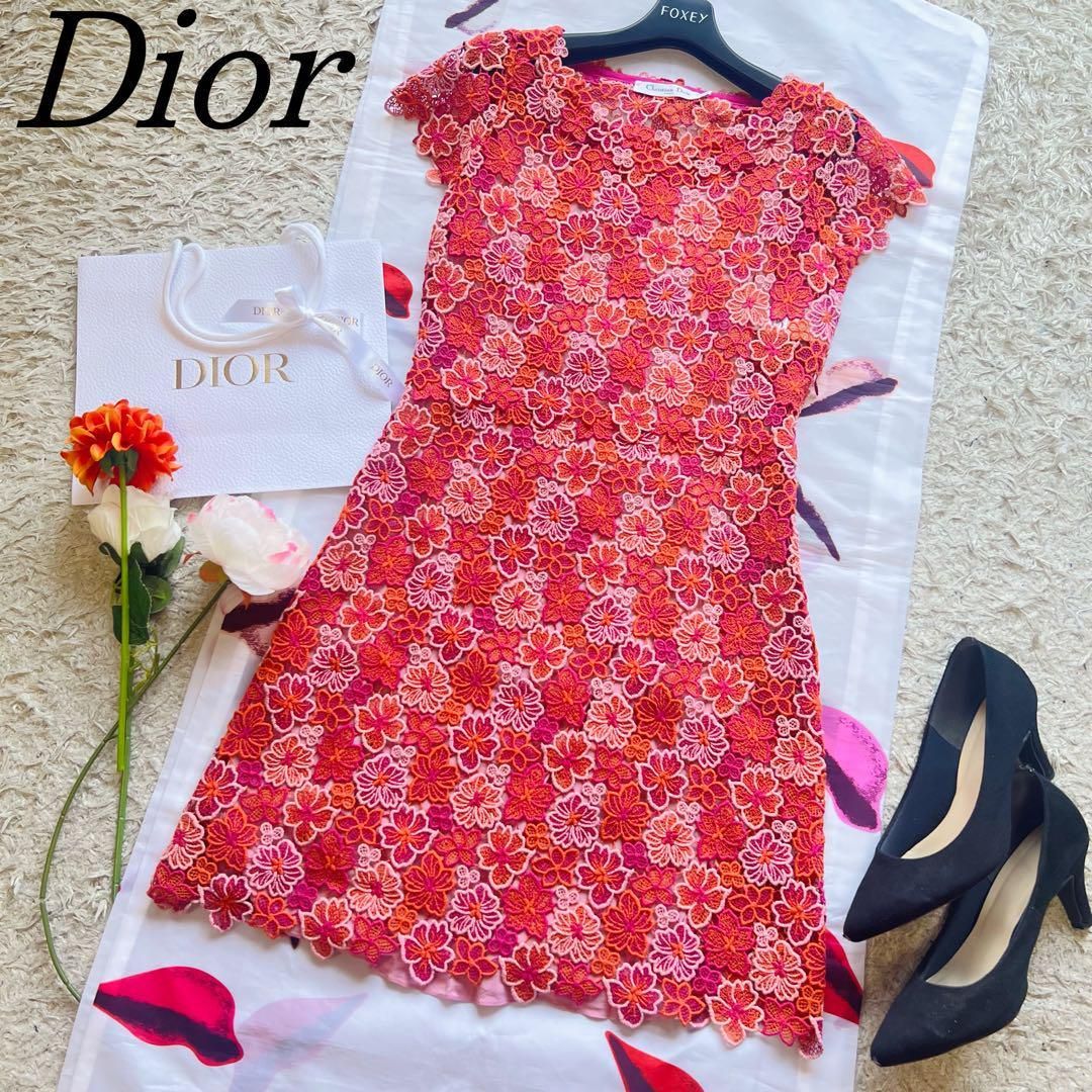 店内商品がすべてレジにて半額！！ 目立った傷や汚れなし】【美品】Christian Dior フラワーレース ワンピース