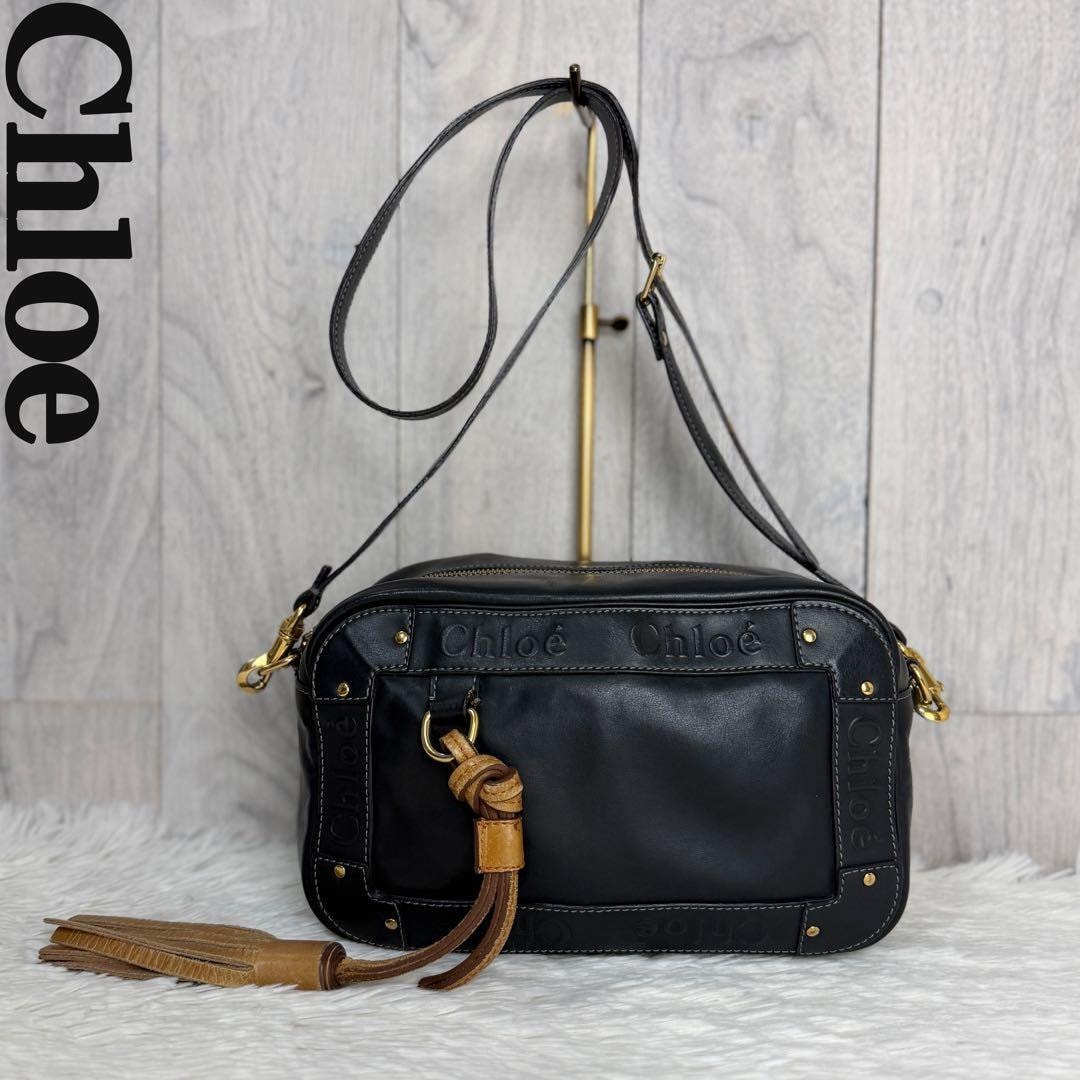C (やや傷や汚れあり)】Chloe クロエ ロゴ タッセル レザー ショルダー