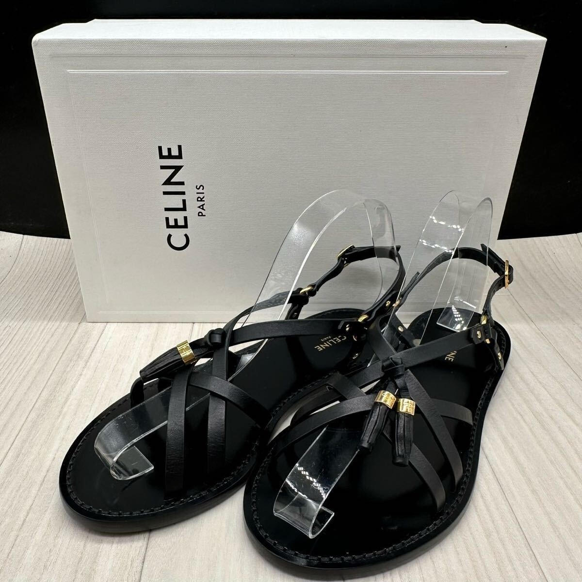 【極美品】CELINE セリーヌ サンダル 37.5 レザー 本革 ブラック