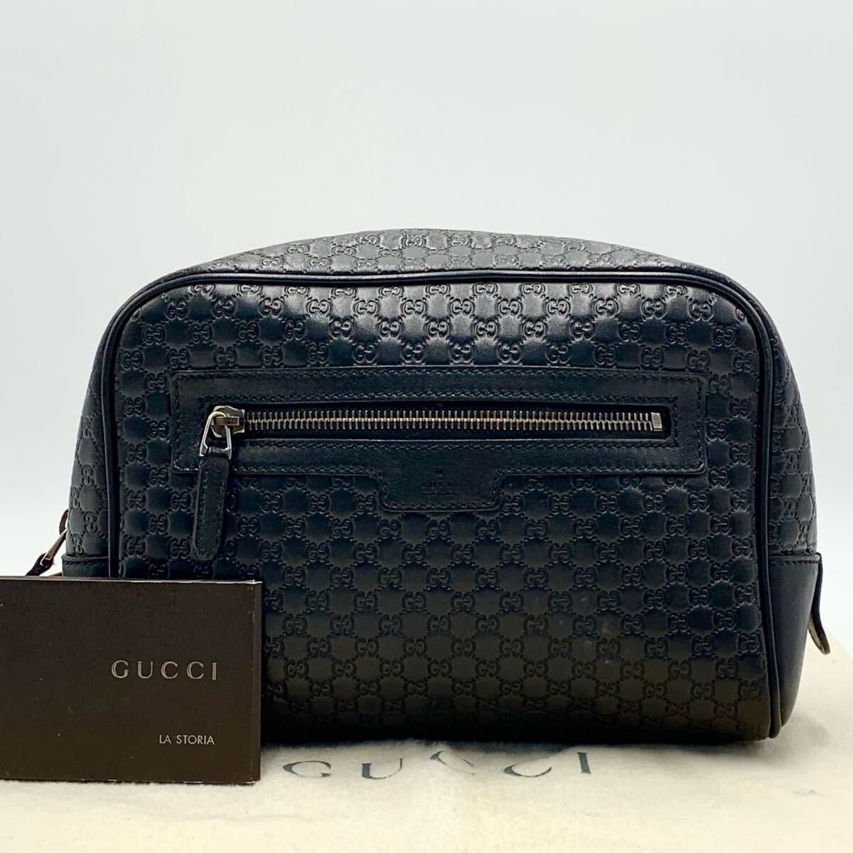 美品 GUCCI グッチ セカンドバッグ マイクロGG シマレザー ブラック 黒