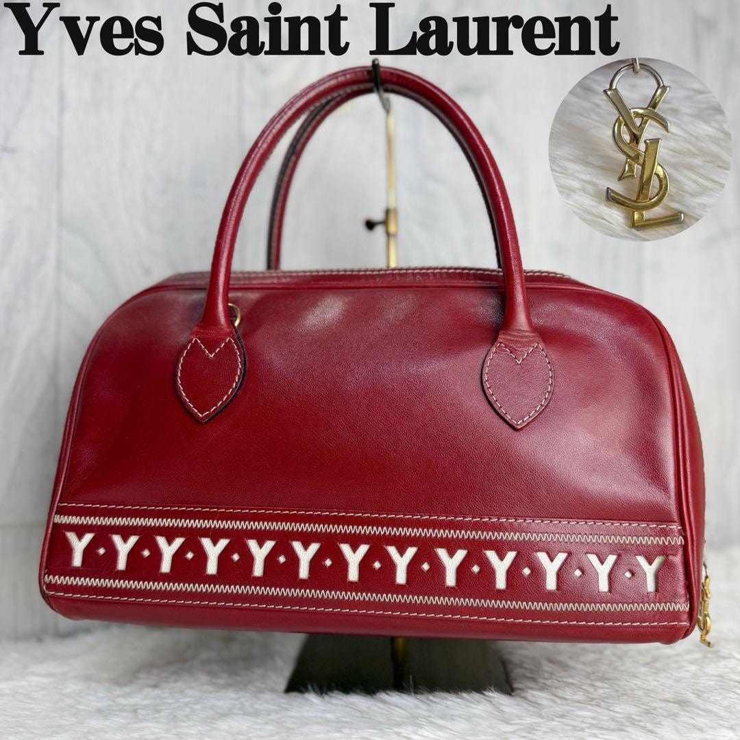 美品 ビンテージ VINTAGE YSL Yves Saint Laurent イヴ サンローラン Yモチーフ レザー ミニボストン バッグ