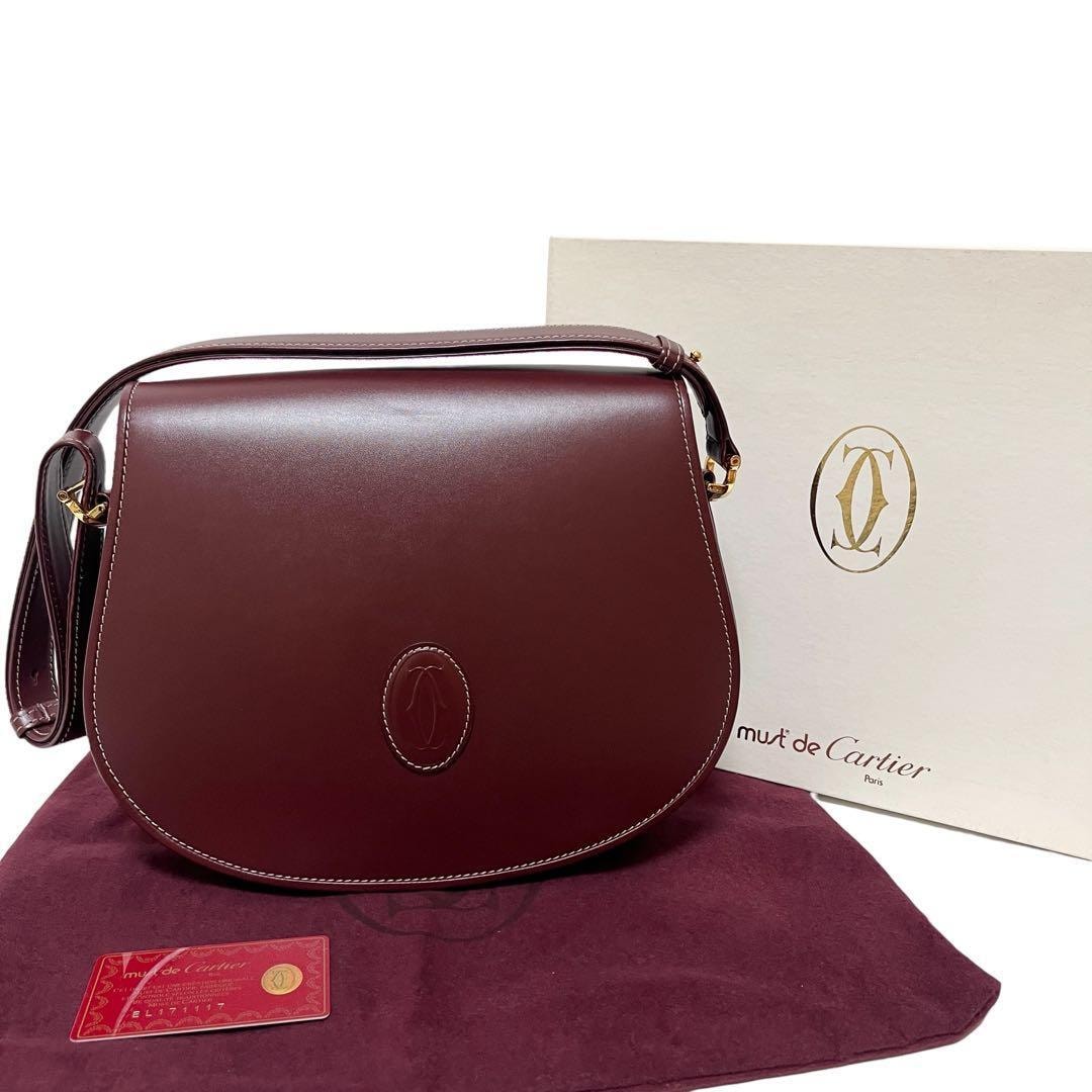 Cartier カルティエ ショルダーバッグ マストライン レザー ボルドー 赤茶 付属有 極美品