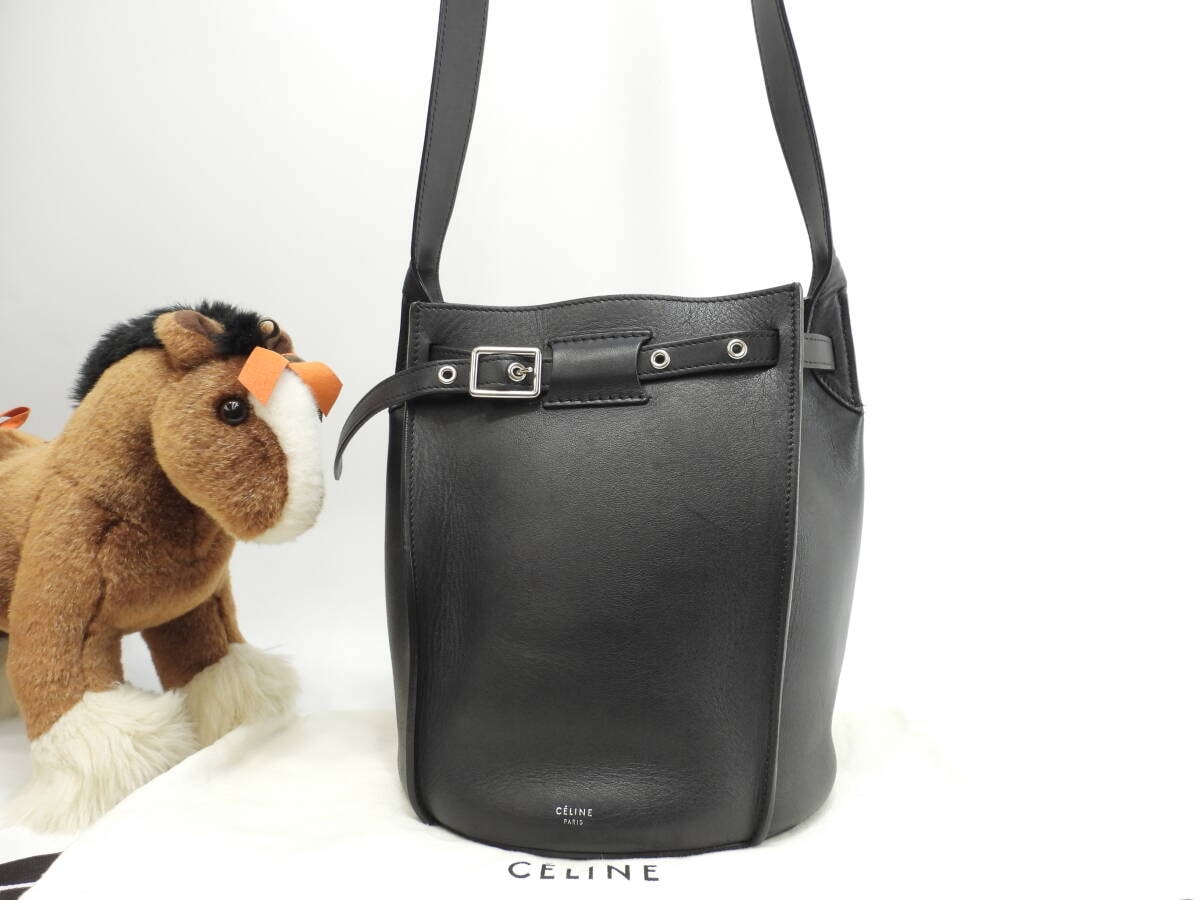 セリーヌ ビッグバッグ バケット レザー黒 ポシェット クロスボディバッグ 美品@S-CU-1128