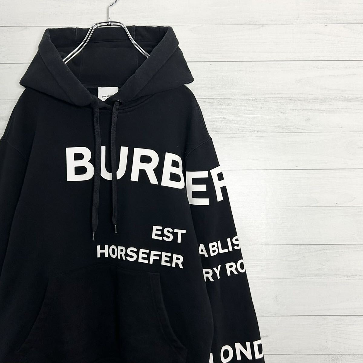 極美品 大人気 BURBERRY バーバリー ホースフェリー ビッグロゴ パーカー 長袖 オーバーサイズ M ブラック 黒 トップス メンズ